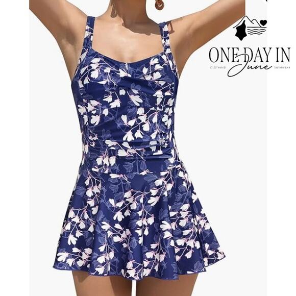 Shekini Twist Front Boyshort Swimdress One Piece Swimsuit Size L - Picture 1 of 8